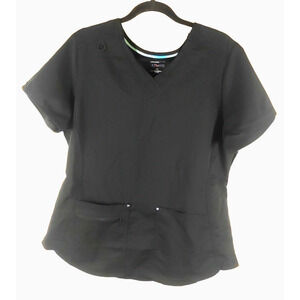 Scrub Star Women's Scrub Top Size Large Black Cotton Blend Medical Nursing